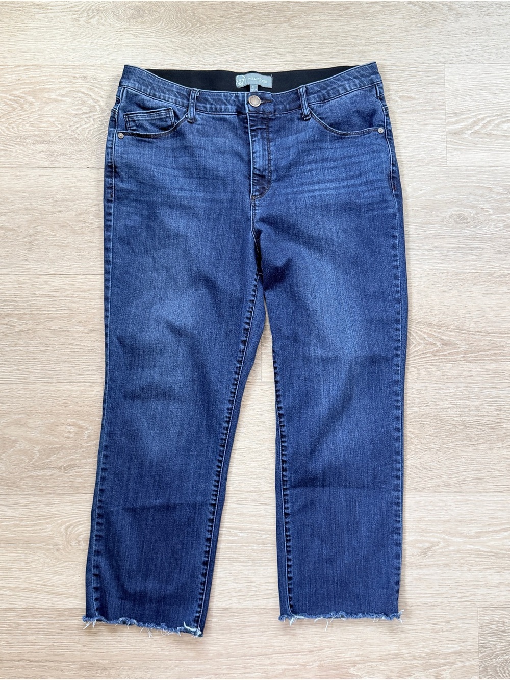 Wit & Wisdom Jeans Slim Straight Raw Hem Ankle Length High Rise Ab Solution, 14